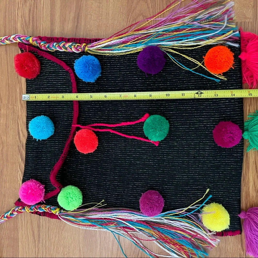 Handmade Mexican Pom Pom Crossbody Bag - Picture 9 of 11
